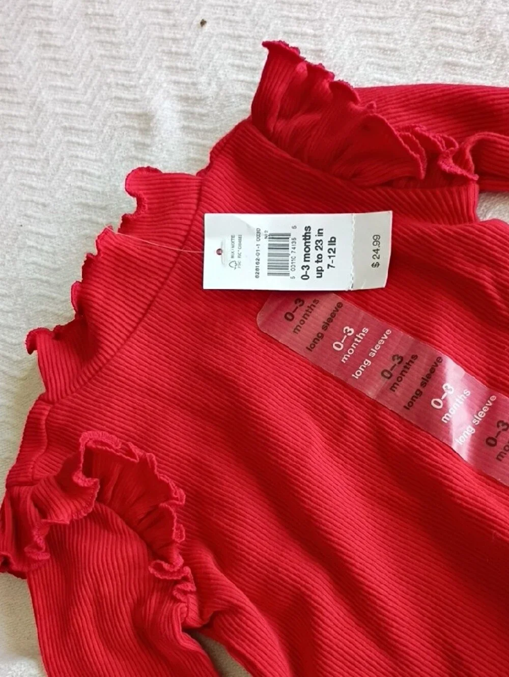 GAP Red Ruffle-Trim Ribbed Long Sleeve Top